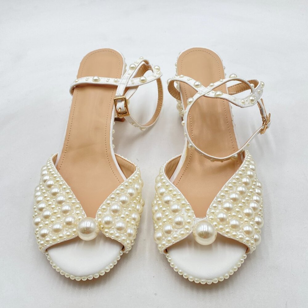 White Chunky Heel Open Toe Elegant Multi-Sized Pe… - image 2